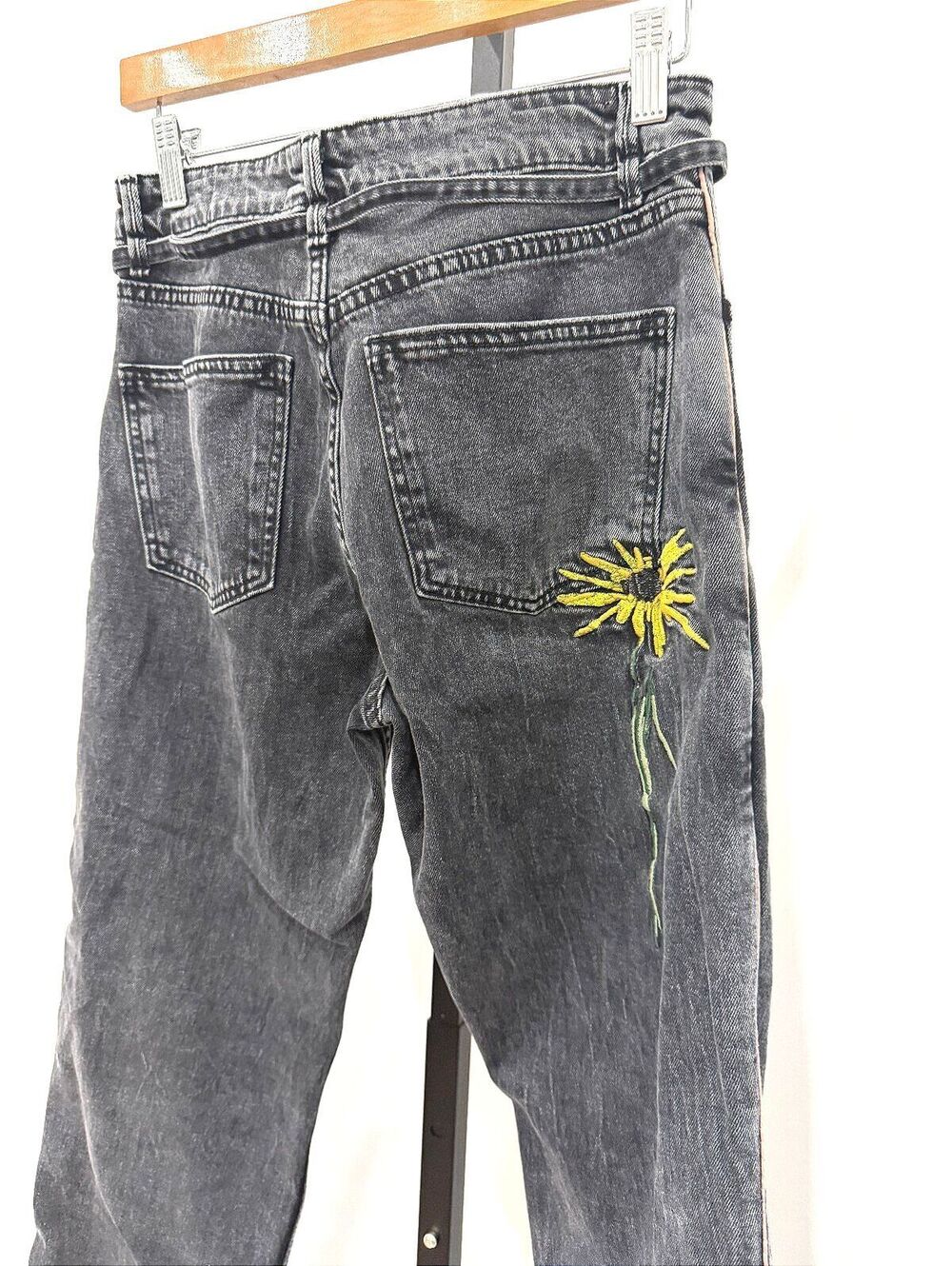 L'Equip Black Denim Jeans with Smiley Face Embroidery and Side Stripe 30